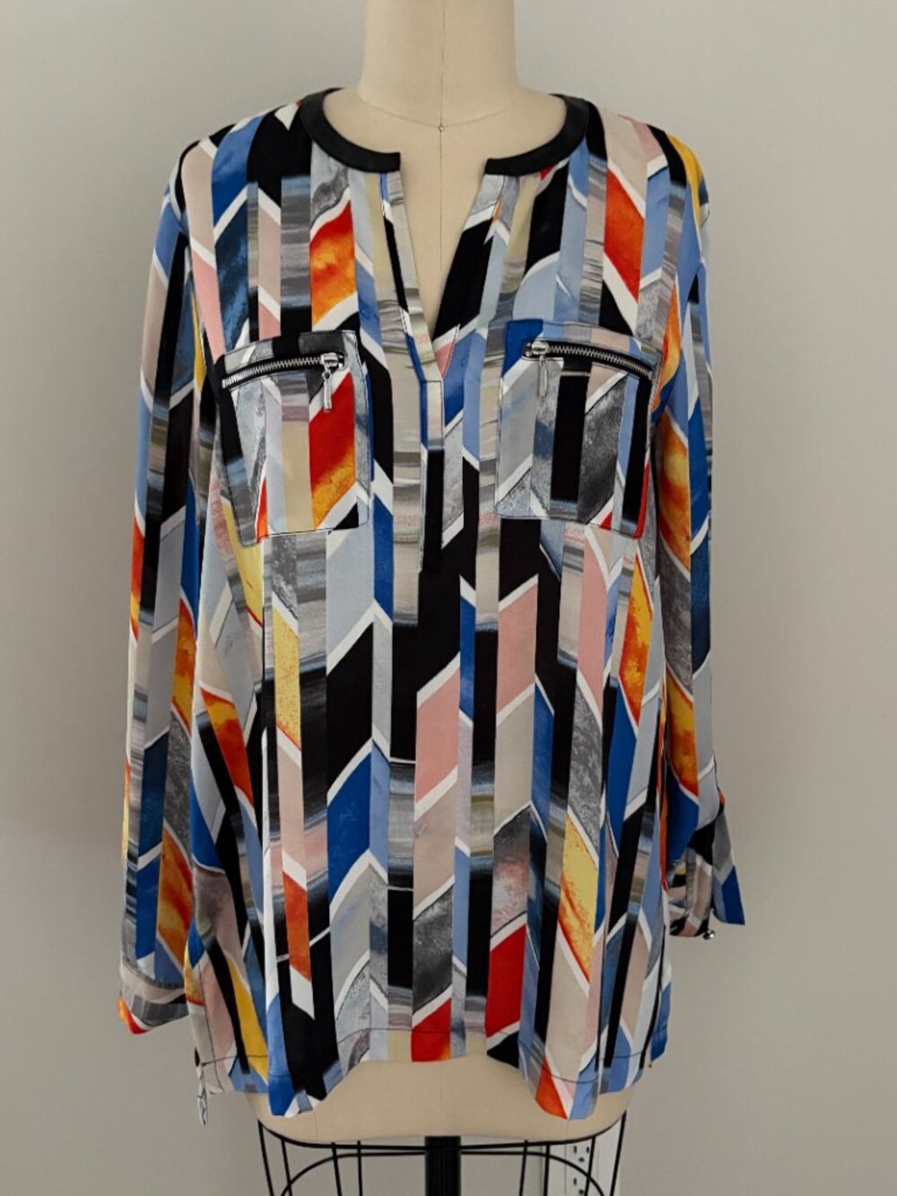 Rafaella Studio Multicolored Abstract Print Tunic Top Roll-Tab Sleeves Artsy M